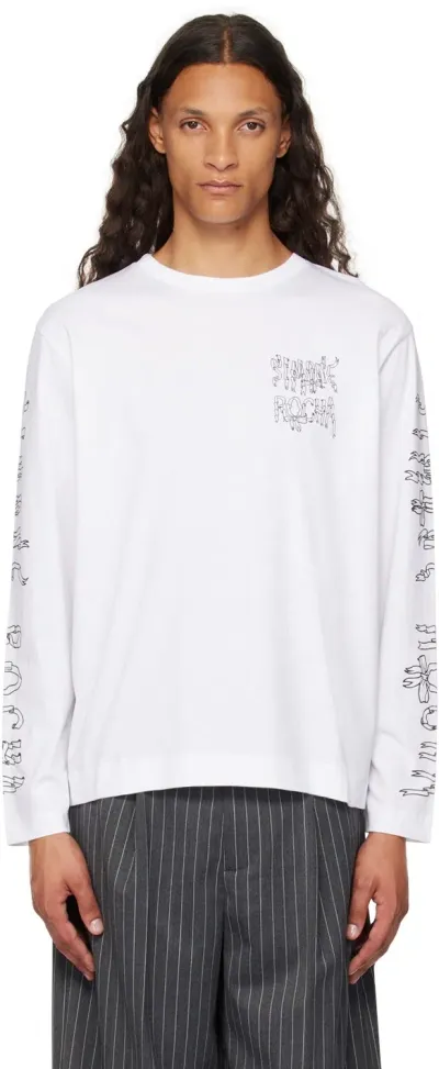 Simone Rocha White Printed Ribbon Logo Long Sleeve T-shirt In White/white/black