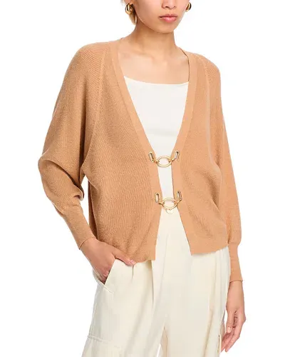 Sioni Buckle Closure Rib Knit Cardigan In Heather Camel