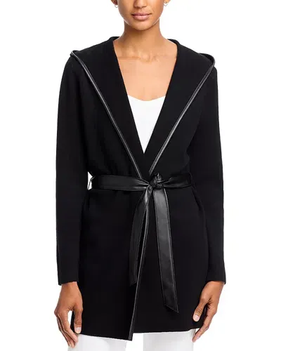 Sioni Faux Leather Edged Hooded Jacket In Black