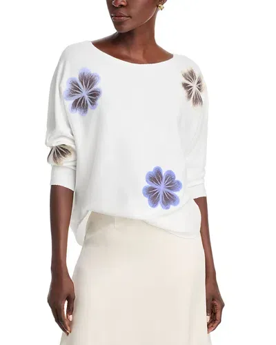 Sioni Flower Embroidery Dolman Sleeved Crewneck Sweater In Eggshell