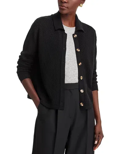 Sioni Long Sleeved Pointelle Collared Cardigan In Black