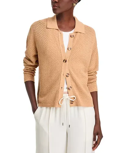 Sioni Long Sleeved Pointelle Collared Cardigan In Heather Camel