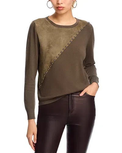 Sioni Mixed Media Sweater In Suede Olive