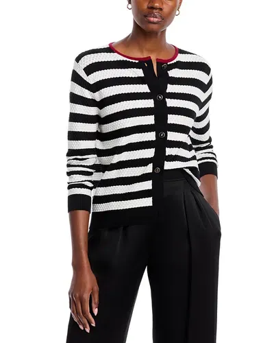 Sioni Striped Long Sleeved Cardigan In Black/ Eggshell