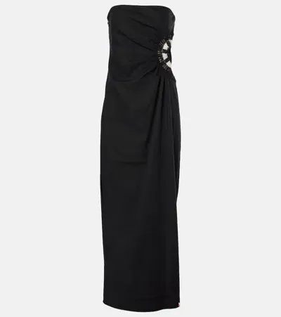 Sir Dorian Embroidered Linen And Cotton Maxi Dress In Black