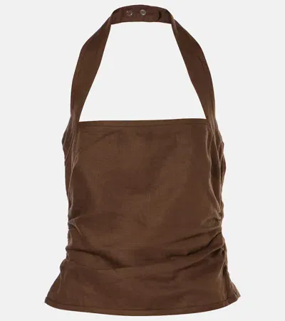 Sir Jerry Halter Bodice Linen Top In Brown