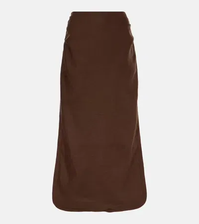 Sir Jerry Linen Midi Skirt In Brown