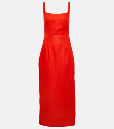 Sir Primrose Ruched Linen Maxi Dress In Red