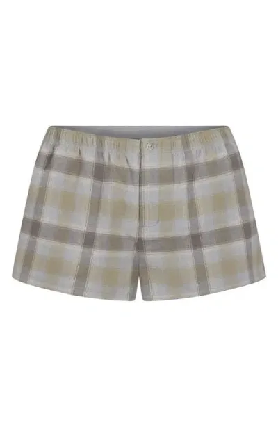 Skims Flannel Sleep Short Boxers In Taupe Plaid