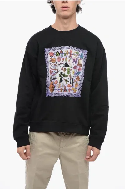 Sky High Farm Printed Brushed Cotton Crew-neck Sweatshirt In Black