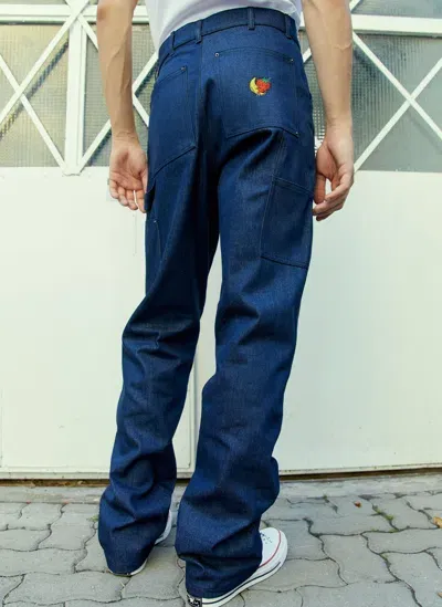 Sky High Farm Workwear Double Denim Knee Work Pants In Blue