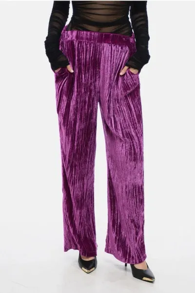 Sleep No More Curly Velvet Wide-leg Pants In Purple