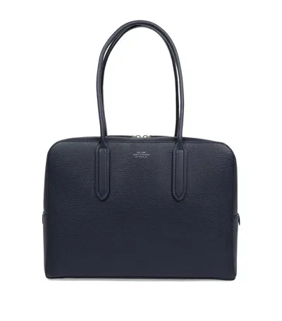 Smythson Grained Lytton Shoulder Bag In Navy