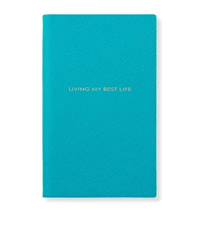 Smythson Leather Living My Best Life Panama Notebook In Blue