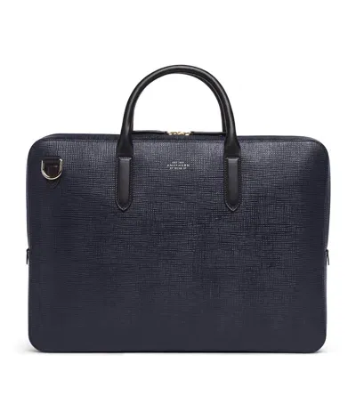 Smythson Leather Panama Briefcase In Blue