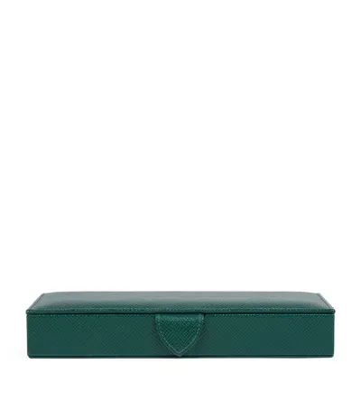 Smythson Leather Panama Cufflink Box In Green