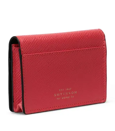 Smythson Leather Panama Folded Card Holder In Red