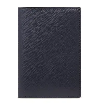 Smythson Leather Panama Passport Cover In Blue