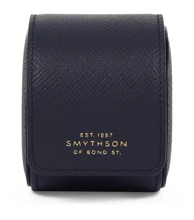 Smythson Leather Panama Single Watch Roll In Blue