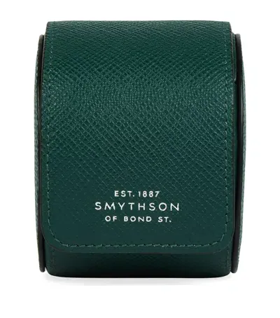 Smythson Leather Panama Single Watch Roll In Green