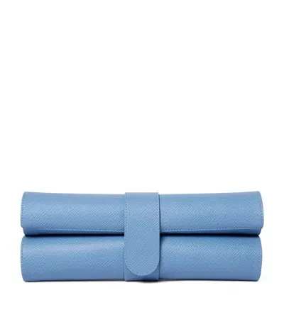 Smythson Leather Roll-up Chess Set In Blue