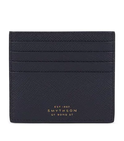 Smythson Panama Leather Card Holder In Blue