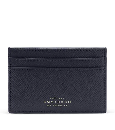 Smythson Panama Leather Card Holder In Blue