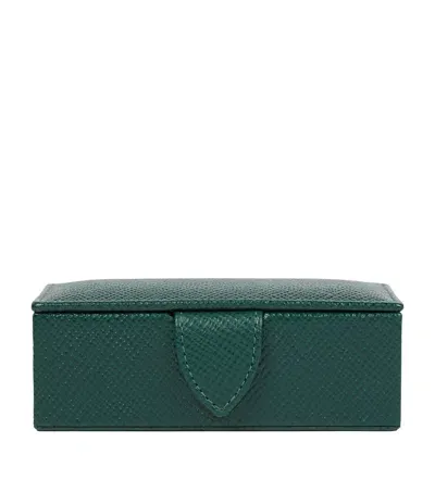 Smythson Panama Leather Cufflink Box In Green