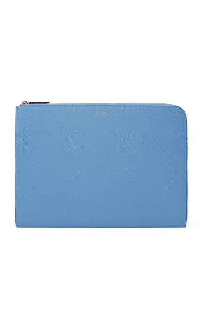 Smythson Panama Leather Laptop Case In Blue