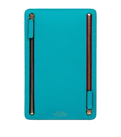 Smythson Panama Leather Multi-zip Travel Wallet In Blue