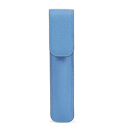 Smythson Panama Leather Pen Sleeve In Blue