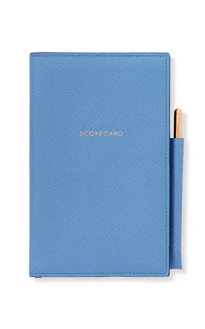 Smythson Panama Leather Scorecard Holder In Blue