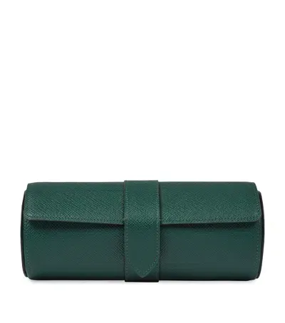 Smythson Panama Leather Watch Roll In Green