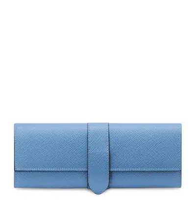 Smythson Small Panama Leather Jewellery Roll In Blue