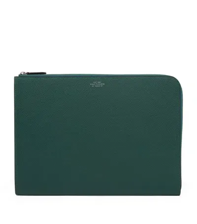 Smythson Small Panama Leather Laptop Case In Green