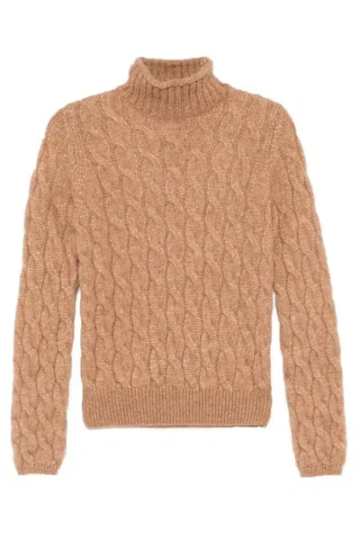 Société Anonyme Elodie High Neck Cable Knitted Jumper In Brown