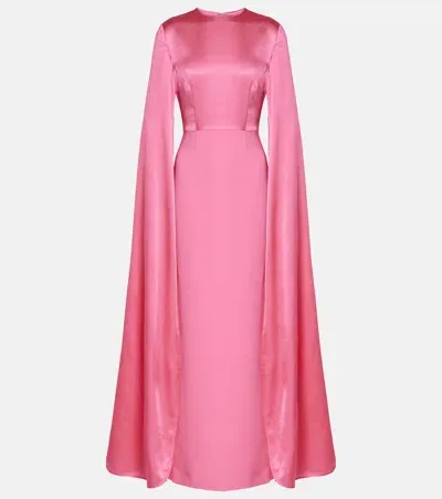 Solace London Adley Caped Crêpe Gown In Pink