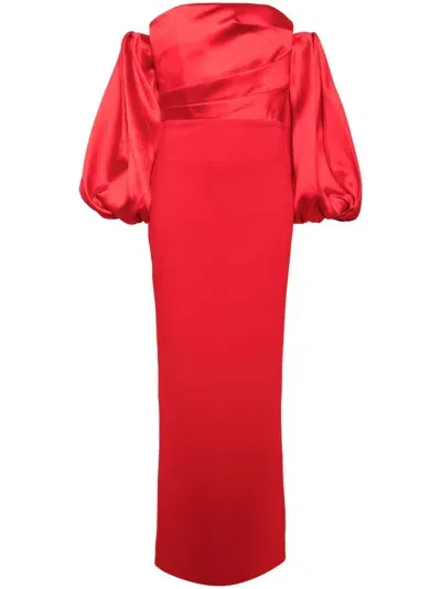 Solace London The Carmen Off-shoulder Gown In Red