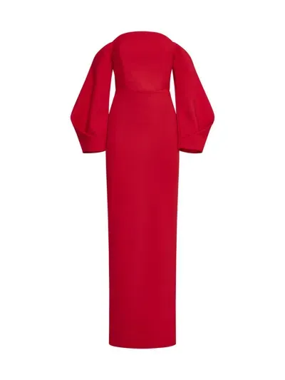 Solace London Lotta Satin & Crepe Maxi Dress In Red