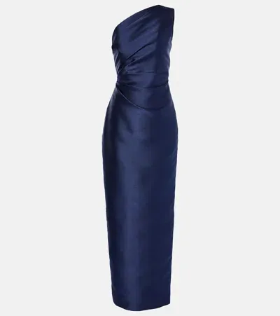 Solace London Kira One-shoulder Twill Gown In Blue