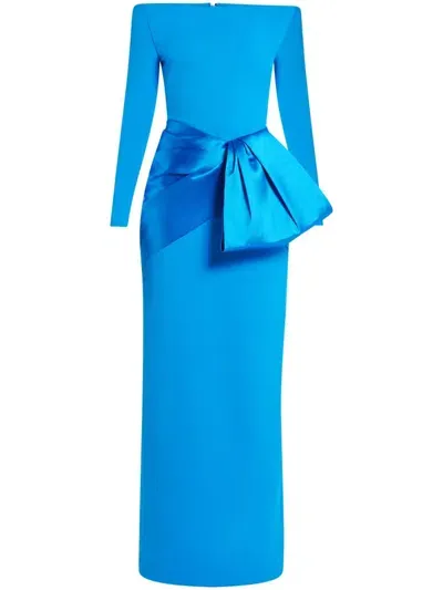 Solace London Kori Off-shoulder Gown In Blue