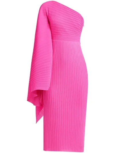 Solace London Lenna One-sleeve Draped Plissé-chiffon Midi Dress In Pink