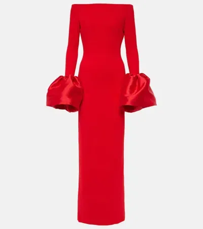 Solace London Talia Off-the-shoulder Faille-trimmed Crepe Gown In Red