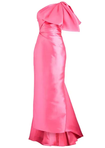 Solace London The Priya Bow-embellished Faille Gown In Pink