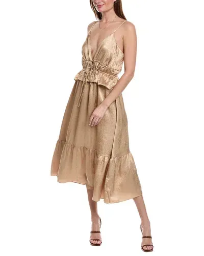 Solid & Striped Ruffled Crinkled-satin Midi Dress In Gold