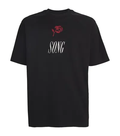 Song For The Mute Cotton Rose Print T-shirt In Black