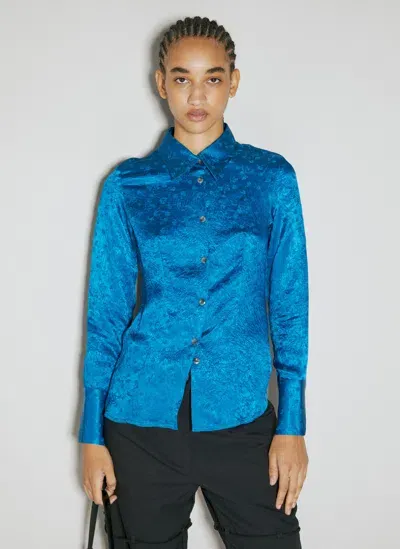 Song For The Mute Womens Blue Floral-jacquard Slim-fit Woven Shirt