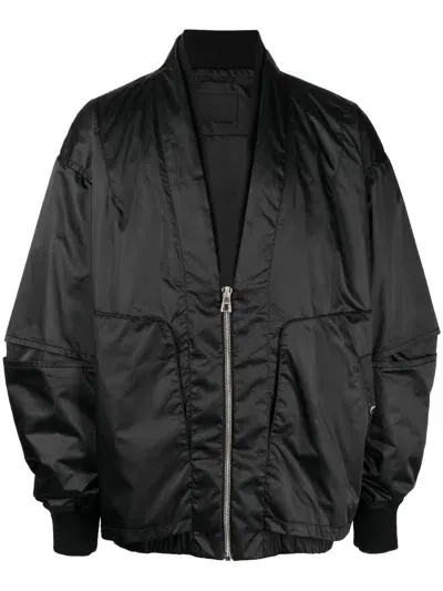 Songzio Collarless Double-neck Bomber Jacket In Black