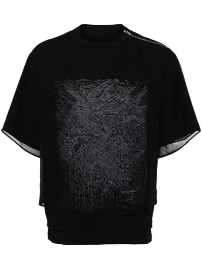 Songzio Layered Embroidered T-shirt In Black