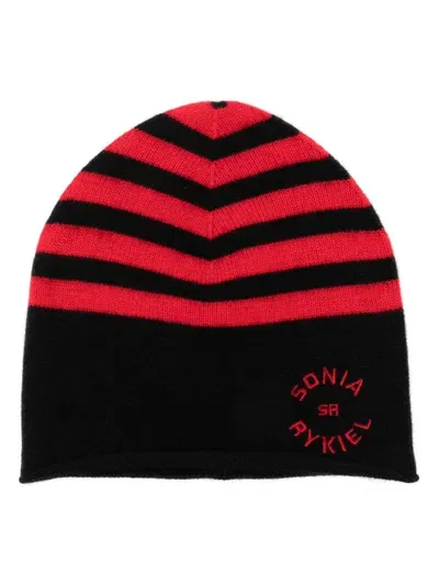 Sonia Rykiel Cashmere Striped Beanie In Black